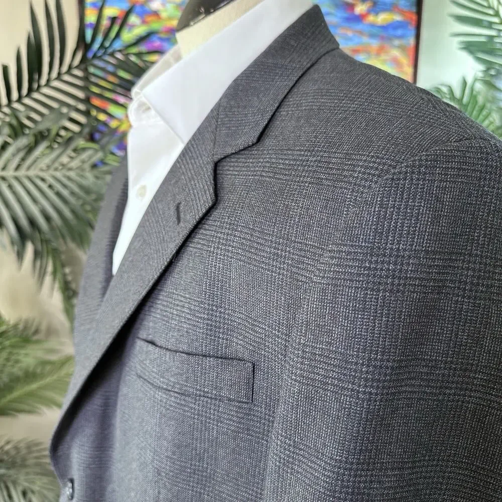 Joseph & Feiss Men 48S Glenn Plaid Wool Charcoal slate blue